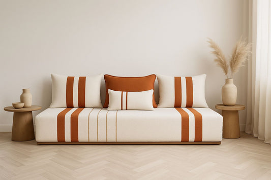 Housse sur mesure Beige / Rayures Orange