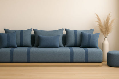 Housse de salon Laine bouclette Écru Double Bleu