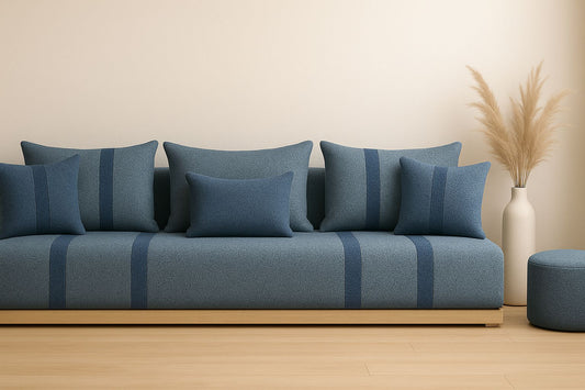 Housse de salon Laine bouclette Écru Double Bleu