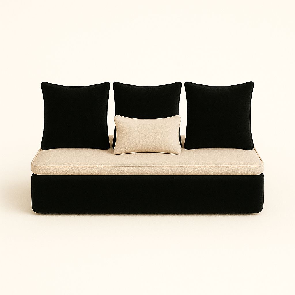 Housse sur mesure Velours Uni Noir / Beige + Surmatelas