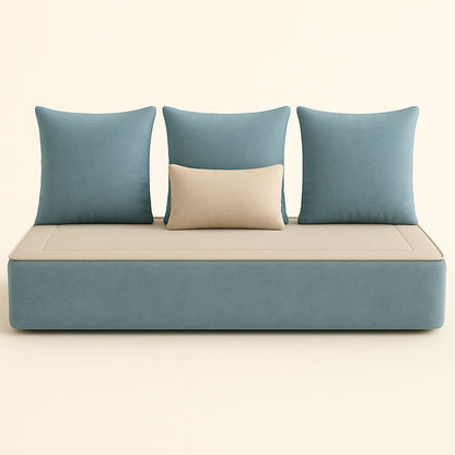 Housse sur mesure Velours Uni Beige / Bleu clair + Surmatelas