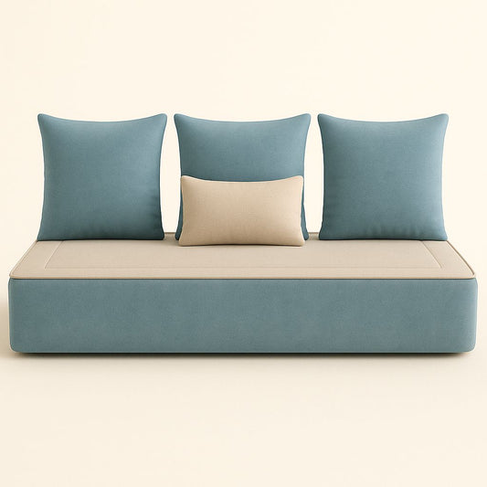 Housse sur mesure Velours Uni Beige / Bleu clair + Surmatelas