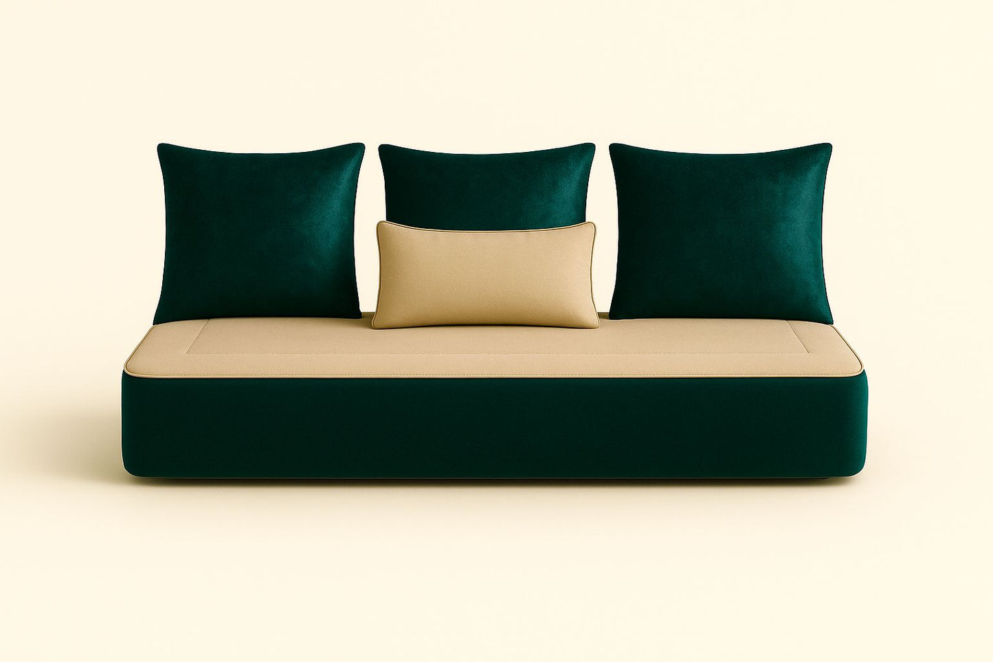 Housse sur mesure Velours Uni Vert foncé / Beige + Surmatelas