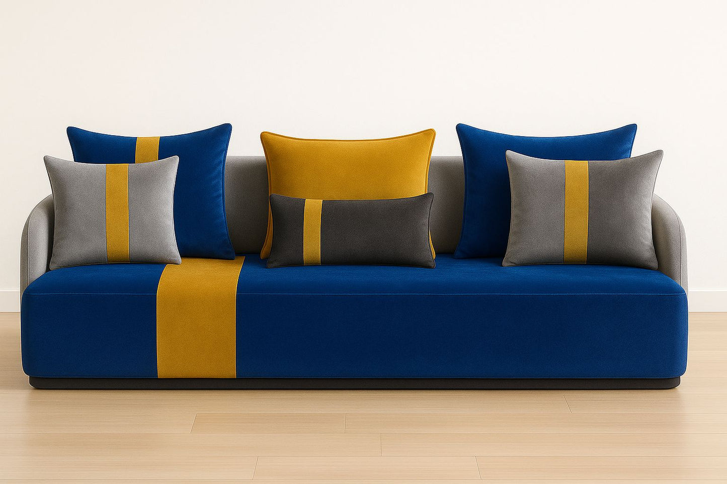 Housse sur mesure Bleu / Moutarde / Gris