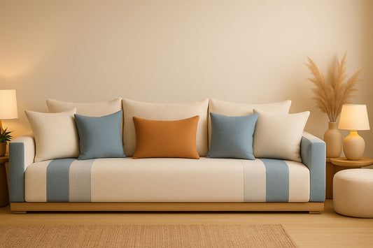 Housse sur mesure Beige / Bleu / Orange