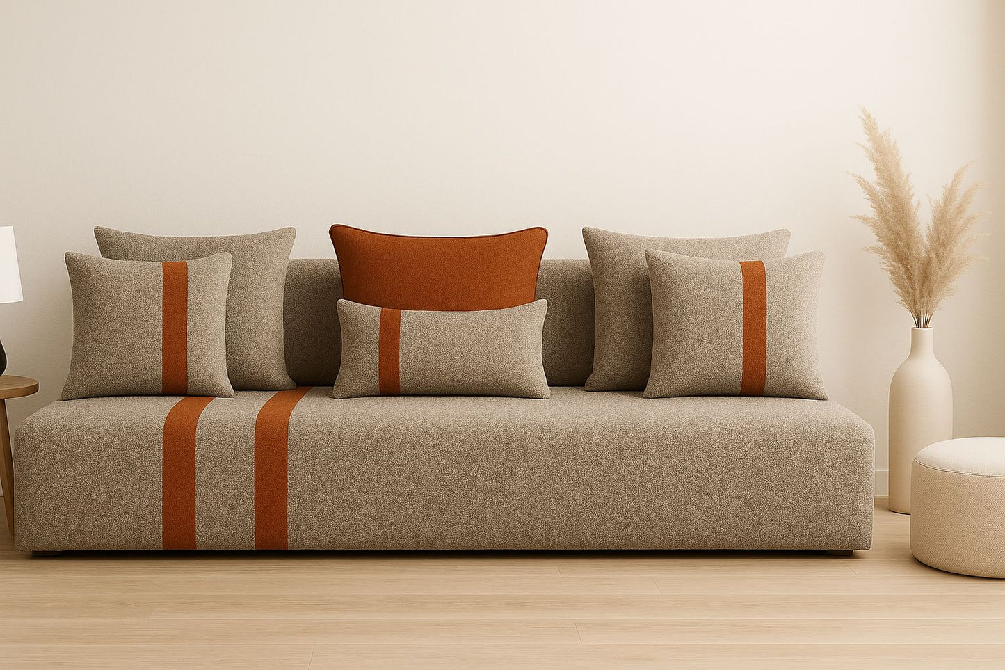 Housse de salon Laine bouclette taupe/orange